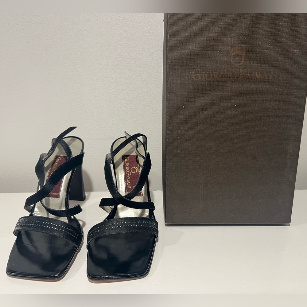 Giorgio Fabiani Black Leather Strappy Heels US 6 EU 36 1/2 made in Italy 🇮🇹